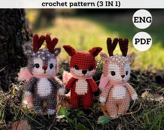 Modèle animaux amigurumi au crochet, peluche renard, cerf au crochet, modèle amigurumi, chèvre au crochet, renard amigurumi, bébés animaux