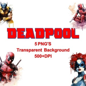 5 Deadpool Watercolor Png, Deadpool clipart, Deadpool poster, Deadpool Wall art, Wolverine Png, superhero watercolor