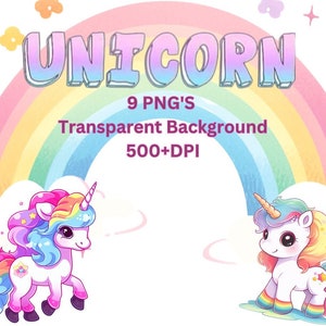 Kawaii Chibi Unicorn Clip art 9 PNGs, Unicornio png, Rainbow Unicorn Clipart, Paquete de cumpleaños de Unicornio, Lindo Unicornio Clipart, Feliz Cumpleaños PNG