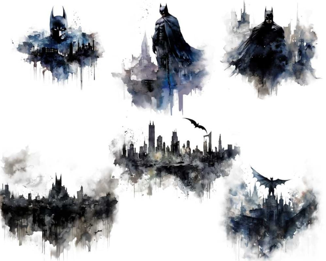 Set of 6 Transparent Background PNG, Gotham City Skyline Clip Art ...