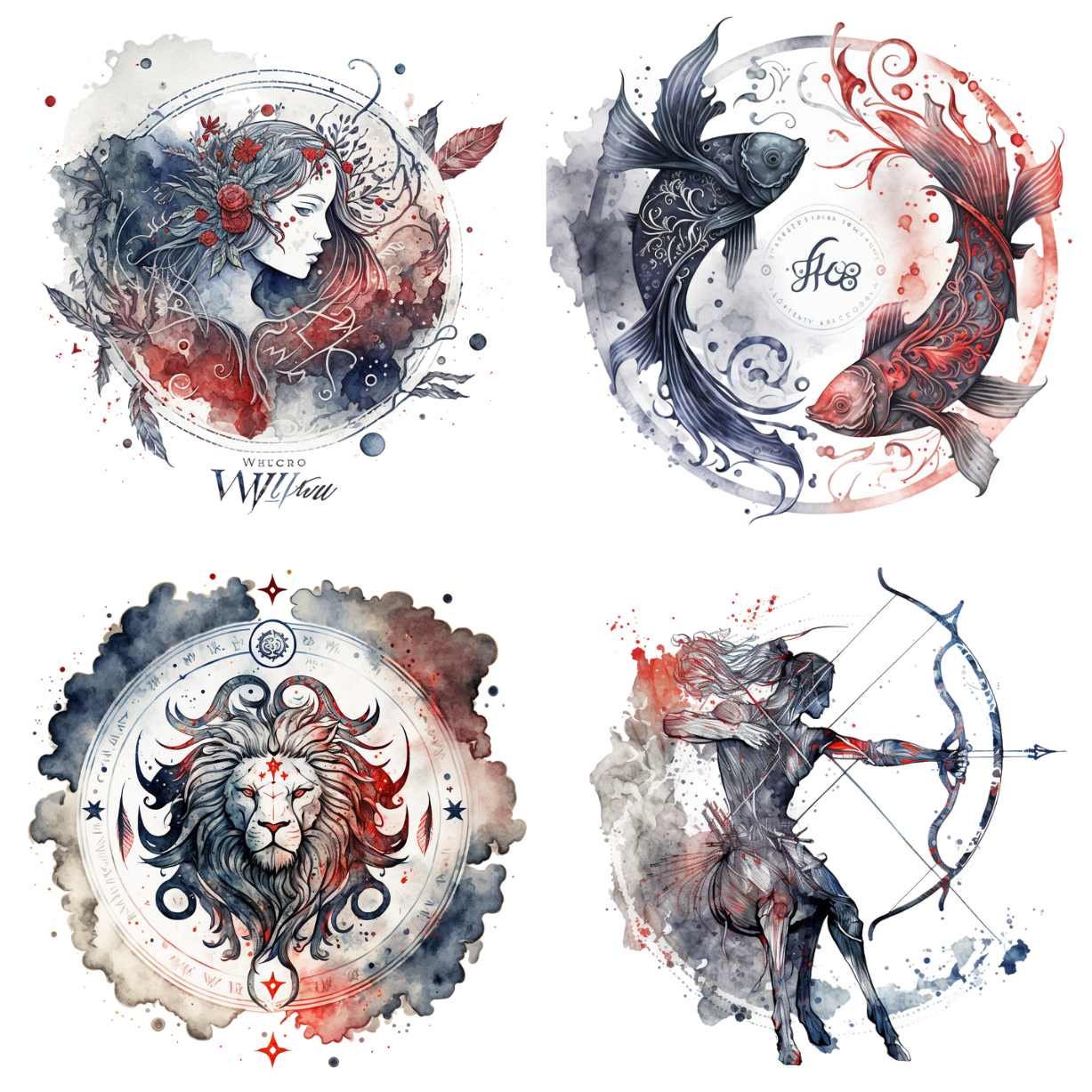 12 Zodiac Signs PNG Clipart Bundle, Horoscope Design, Star Design Sign ...