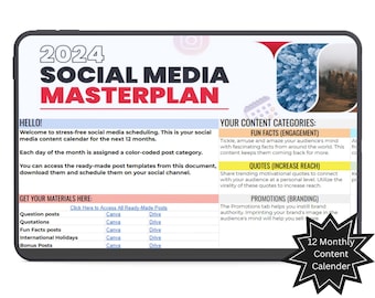 2025 Social Media Content Calendar, Digital Content Planning Spreadsheet, Template for Social Media Planning, Monthly Content Spreadsheet