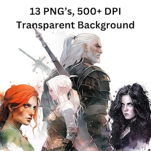 Witcher Geralt Poster, Geralt of Rivia Clipart, Geralt Clip art, Witcher Watercolor PNG, Instant Download, Witcher png, Sublimation Art