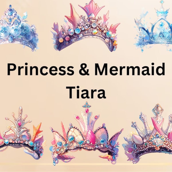 Mermaid Crown and Princess crown Clipart, Mermaid tiara, ocean Themed Mermaid Crown Clipart, Blue mermaid crown PNG, Pink mermaid crown PNG.