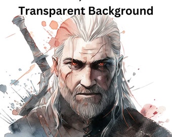 Witcher Geralt Poster, Geralt of Rivia Clipart, Geralt Clip art, Witcher Watercolor PNG, Instant Download, Witcher png, Sublimation Art