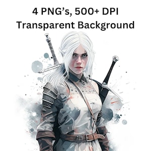 Witcher Ciri Poster, Geralt of Rivia Clipart, Geralt Clip art, Witcher Watercolor PNG, Instant Download, Witcher png, Sublimation Art