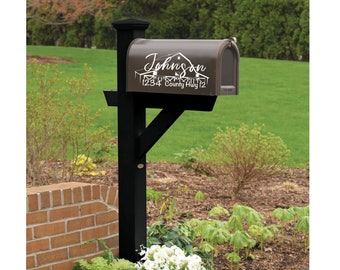 Barn mailbox decal with personalized last name and house/street number