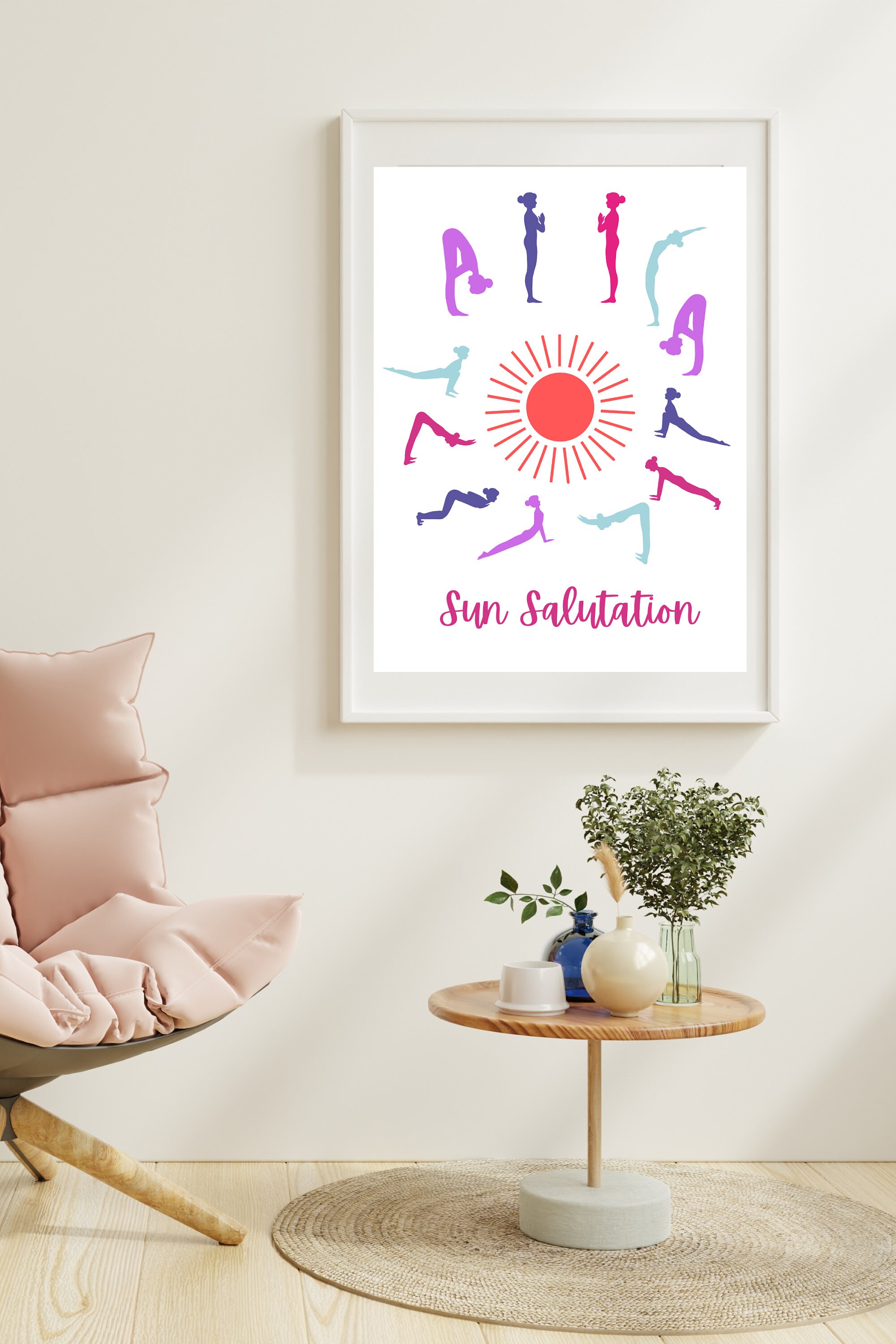 Sun Salutation Yoga Poster, Surya Namaskar Print, 12 Poses Wall Art ...