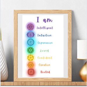 Chakra Affirmations Print, Energy Healing Poster, Chakra Wall Hanging, Spiritual, Motivational, Daily Affirmations, Digital Print