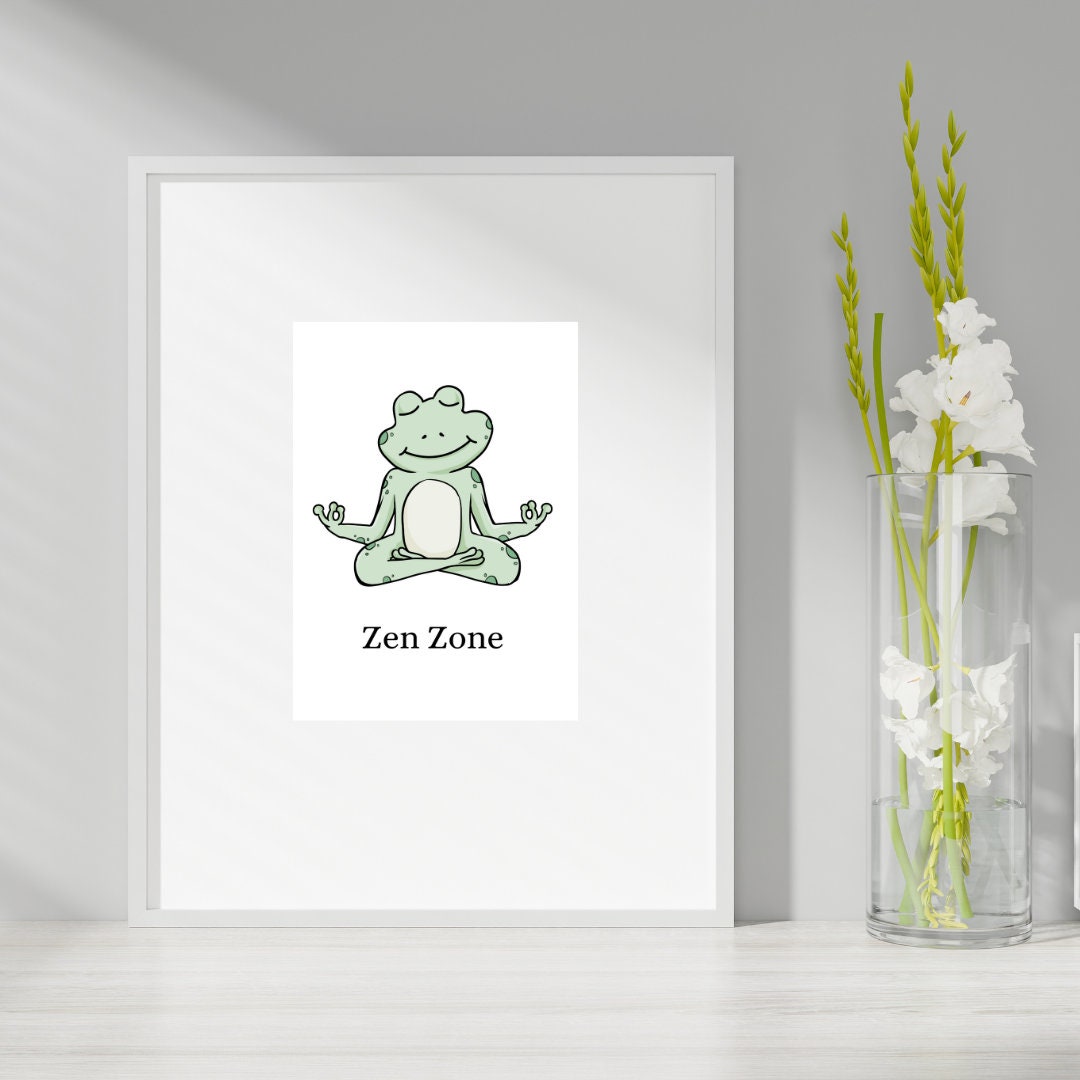 Zen Zone Cute Frog Meditation Poster Digital Print Instant Download ...