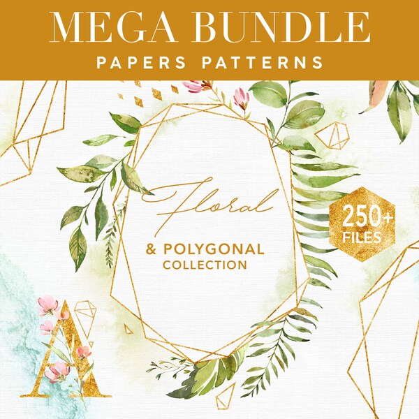 Mega Bundle Floral & Polygonal | Clipart Mariage, Décoration Fleurs, Fleur, Floral Sublime, Clipart Aquarelle, Clipart Invitation, Fleur PNG