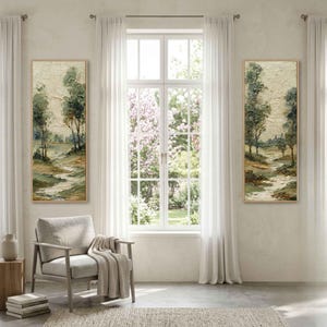 Landscape Wall Art Set - Long Narrow Wall Decor - Tall Vertical Canvas Wall Art Print