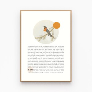 Christian wall art print, Bible verse Matthew 6:25-34 Look at the birds poster, Aesthetic christian modern scripture artwork, Biblical gifts