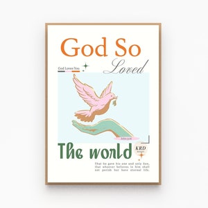 Christian posters aesthetic, Bible verse artwork John 3:16, Religious quote wall art, Biblical affirmations prints, Cool christian art decor