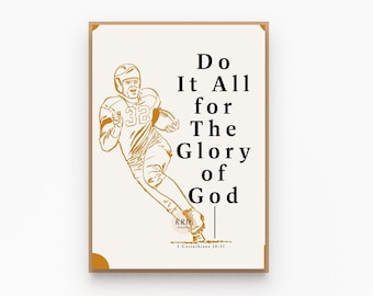 Christian football wall art printable, Men christian prints, Christian sports poster decor, Christian athlete gift, Retro bible verse art