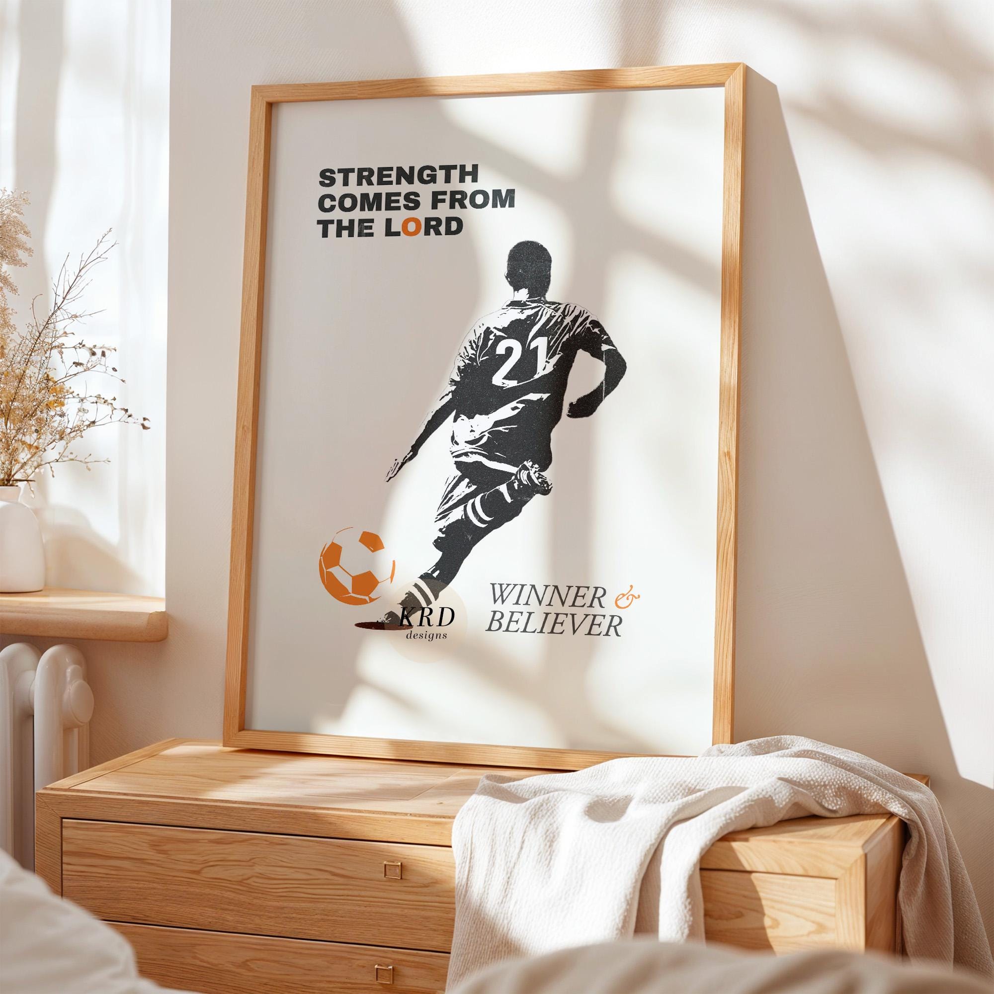 Christian Black and White Wall Soccer Art, Biblical Art Prints