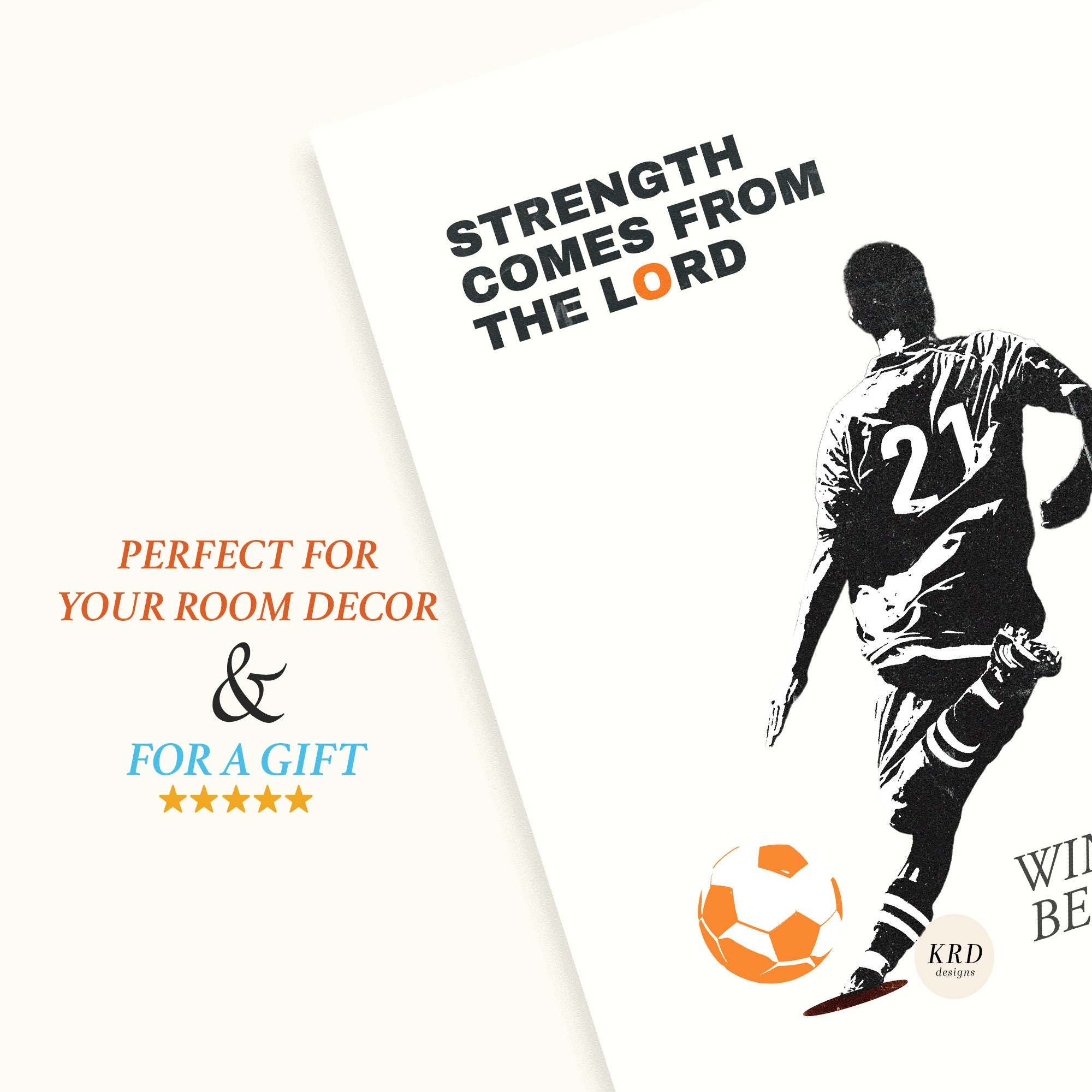 Christian Black and White Wall Soccer Art, Biblical Art Prints