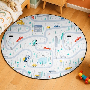 City Road Design Rug For Kids Room Gift White Play Mat For Toddlers Soft Rug for Kids Nursery Design Rug Nonslip Base Washable Rug