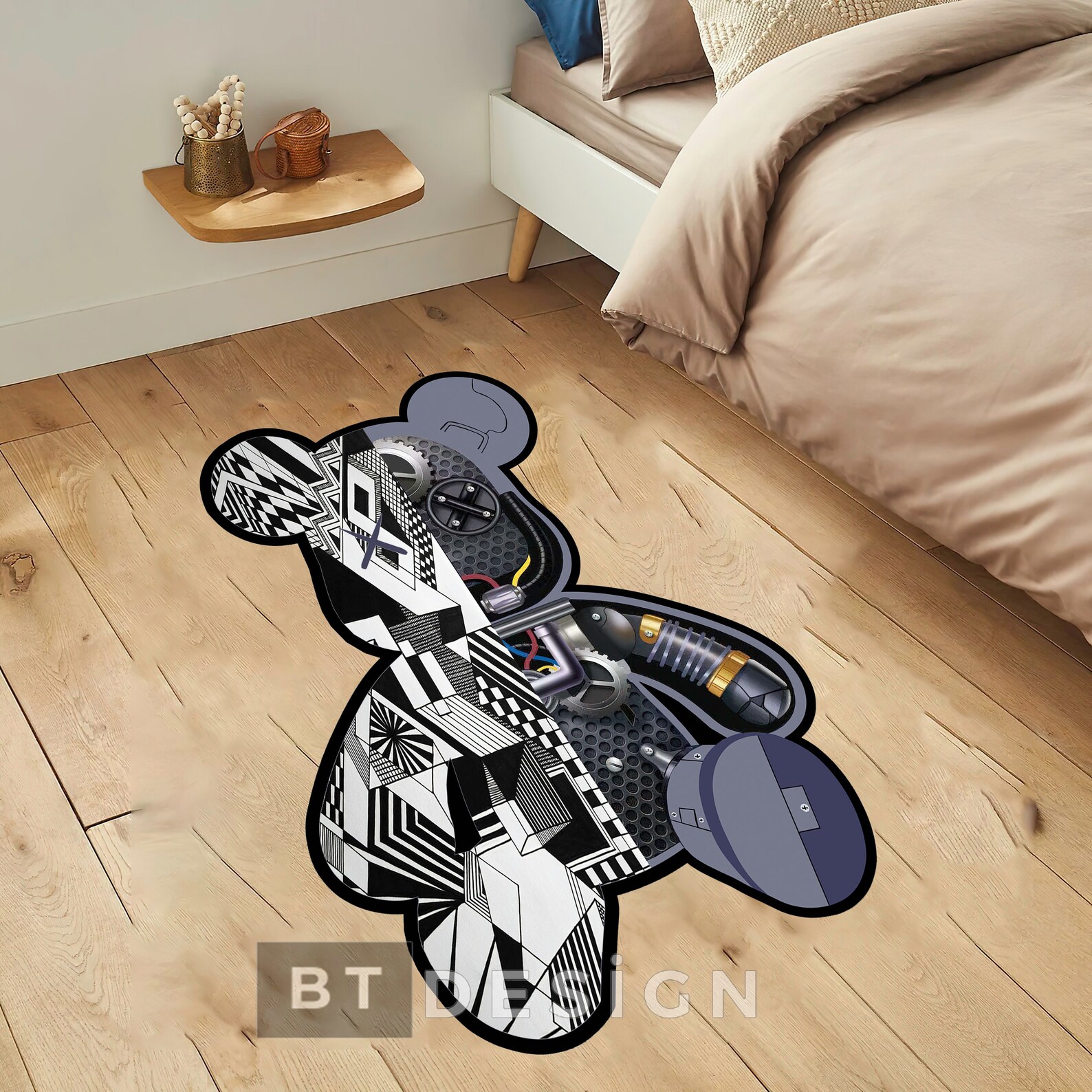 Robot Bear Rug Geometric Pattern Bear Rug Minimalist Rug, Nonslip Area ...