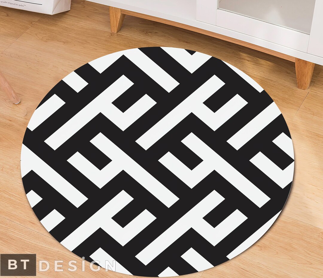 Geometric Rug, Abstract Geometric Pattern Nonslip Area Rug, Black and ...