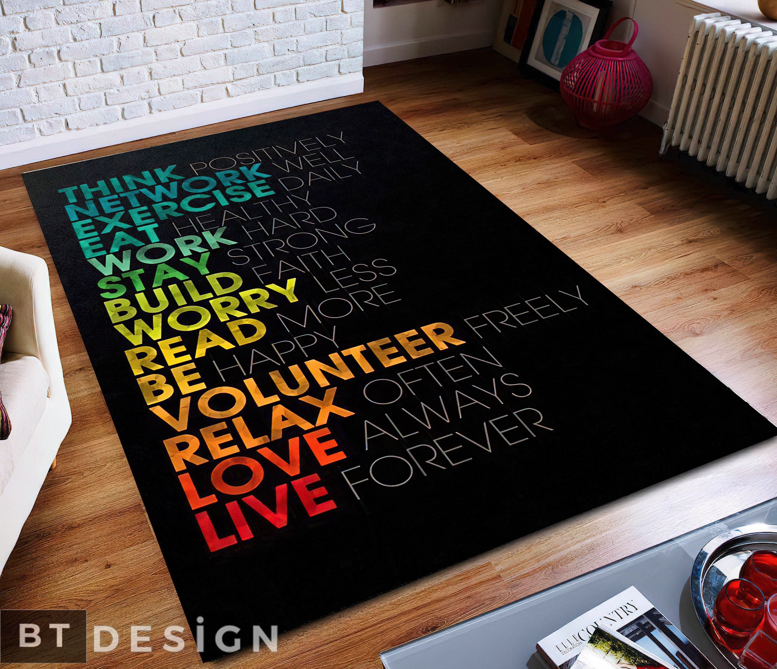 Motivation Rug, Colorful Motivation Words Themed Geometric Pattern ...