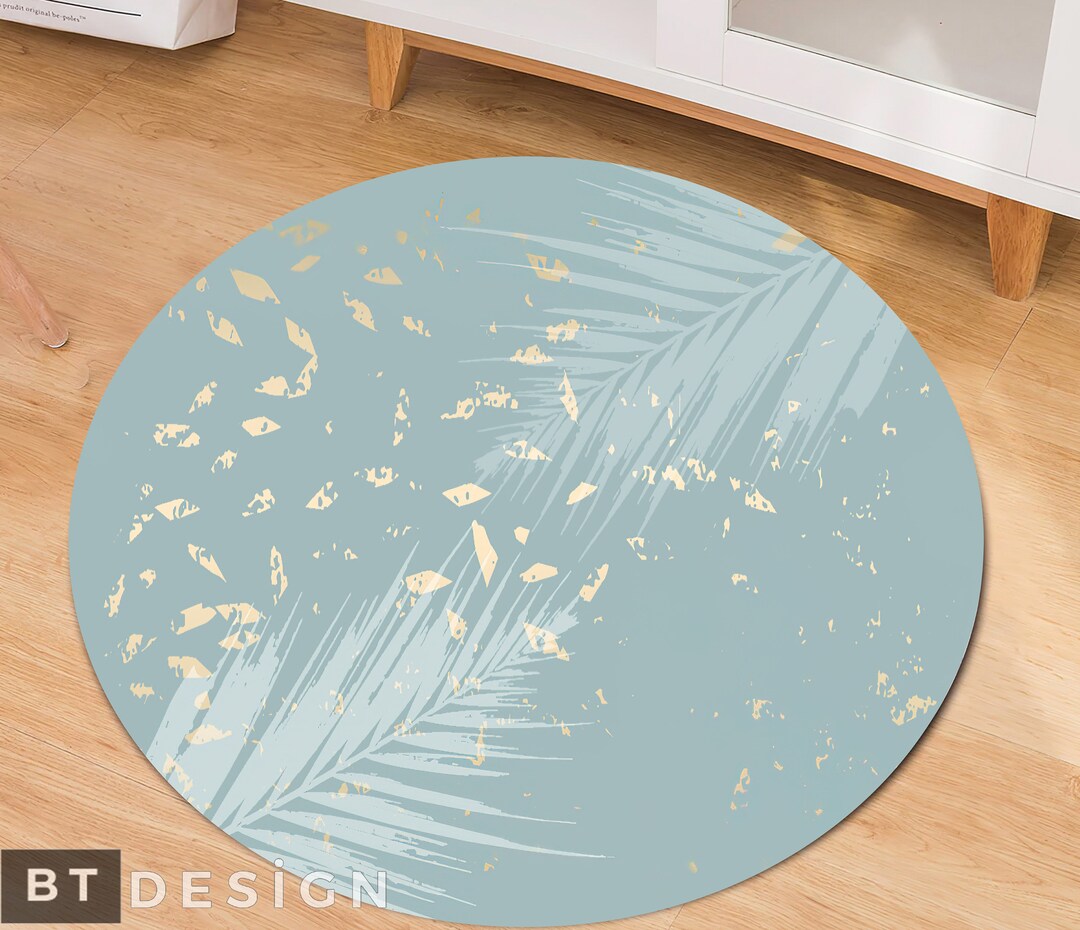 Plant Rug, Botanical Motifs Themed Nonslip Area Rug, Fresh Color Round ...