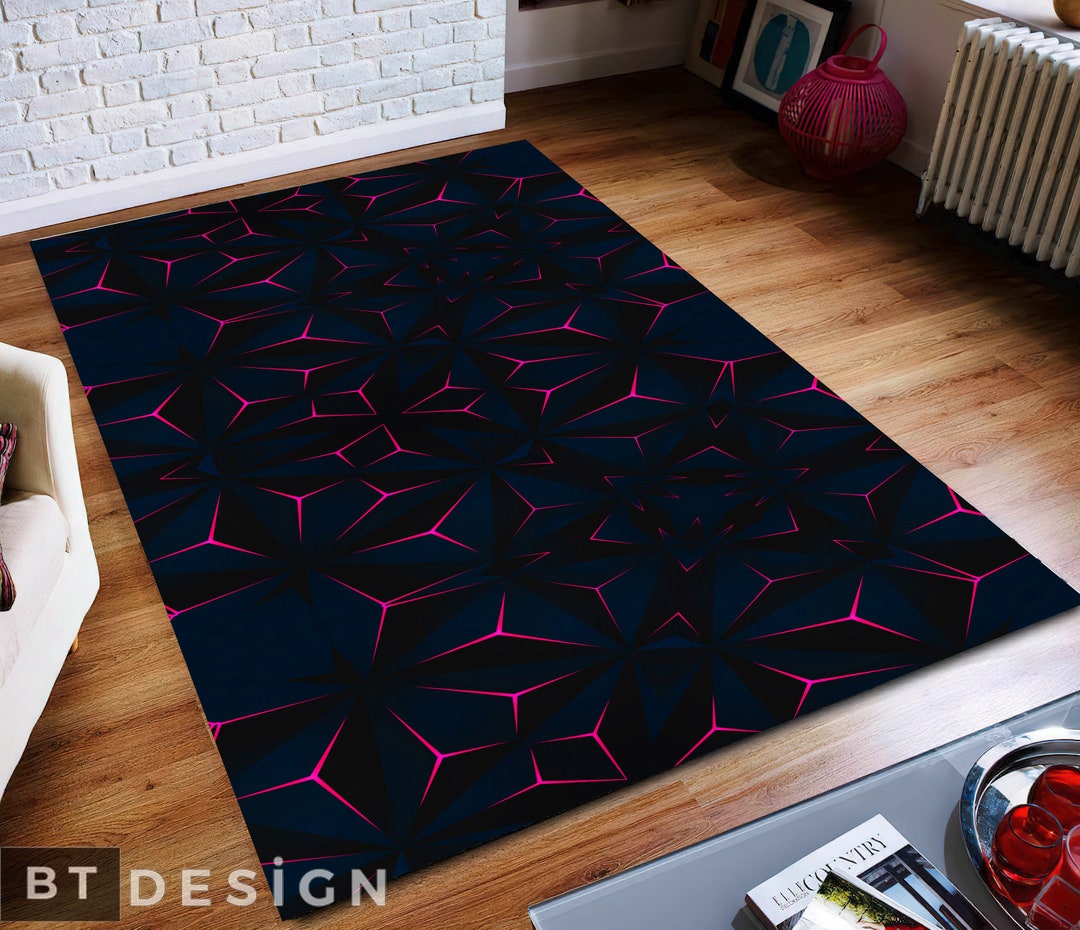 Abstract Rug, Colorful Neon Geometric Pattern Nonslip Area Rug, Soft ...