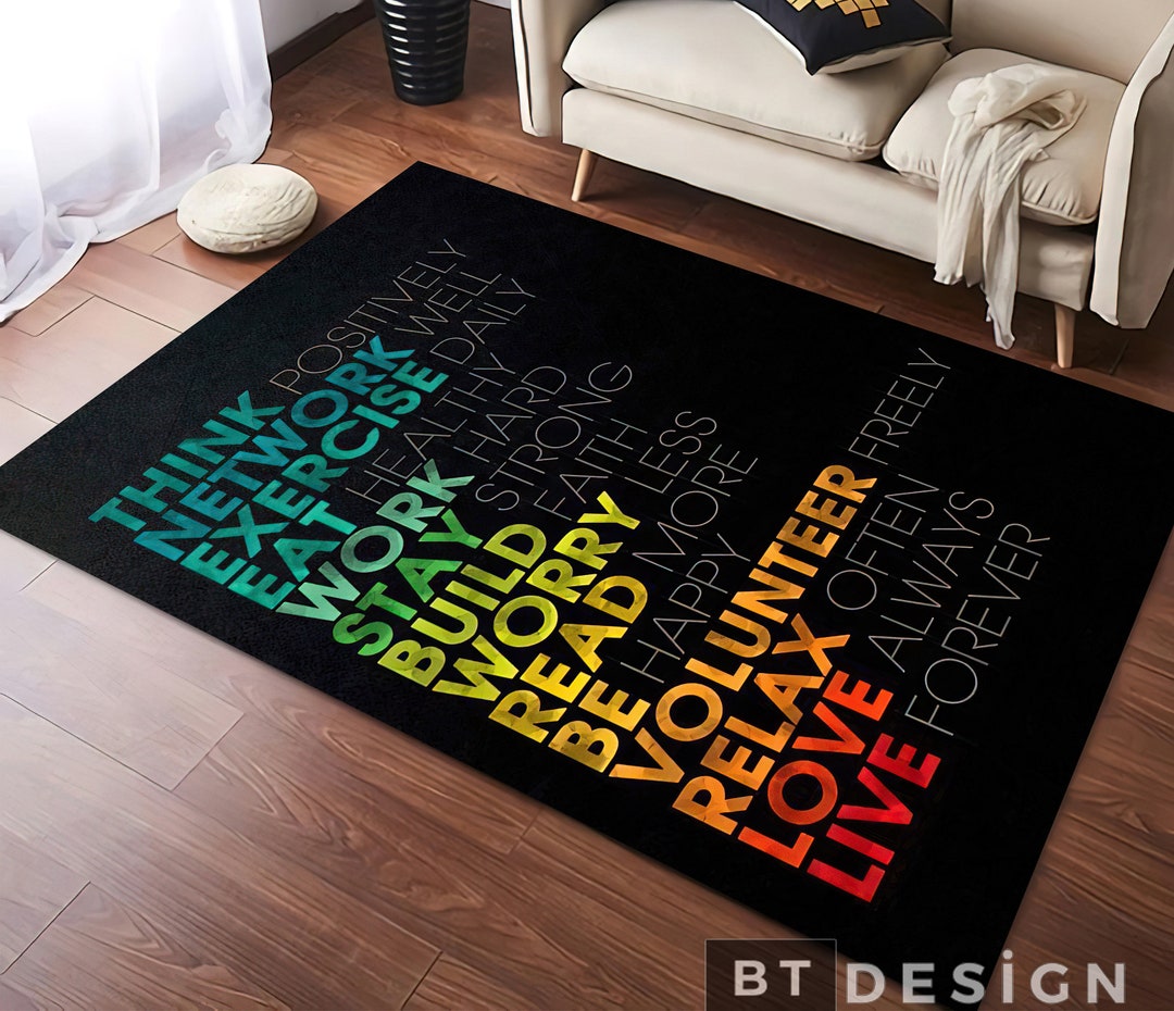 Motivation Rug, Colorful Motivation Words Themed Geometric Pattern ...