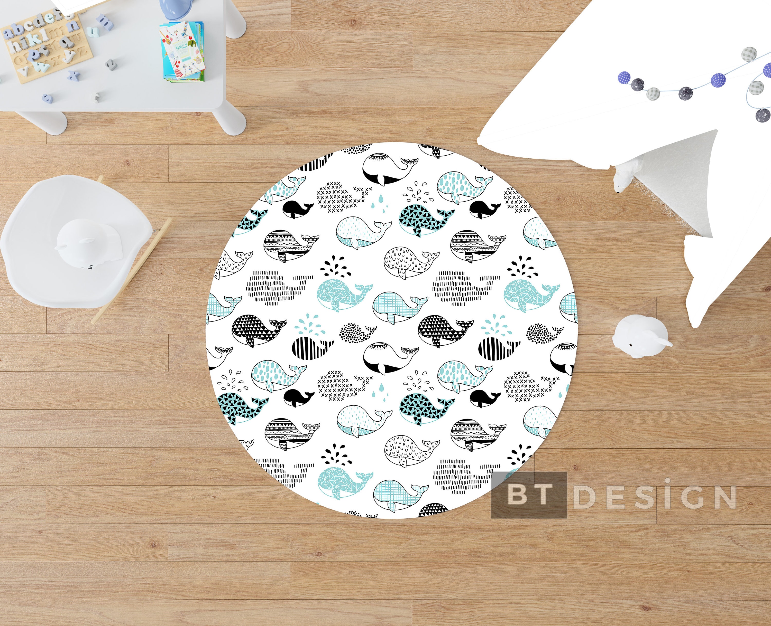 Blue Whales Round Rug Sea Nursery Whales Themed Nonslip Area Etsy