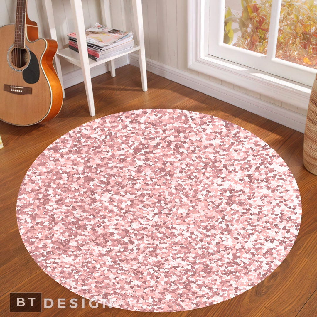 Geometric Round Rug, Dot Hearts Themed Nonslip Area Rug, Luxury Design