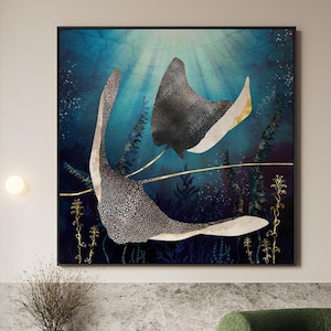 Stingray Canvas Wall Art: Framed Coastal Ocean Print