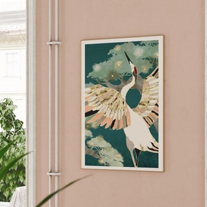 Abstract Bird Art, Golden Crane by SpaceFrog Designs, Abstract Crane, Abstract Bird, Metallic Bird, Bird Wall Hanging, Modern Art Print