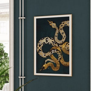 Balance Poster by SpaceFrog Designs, metallic accent abstract snake art, serpents entwined wall art