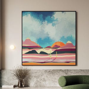 Southwestern Desert Sunset Art - Pink and Orange Landscape Canvas Wall Print