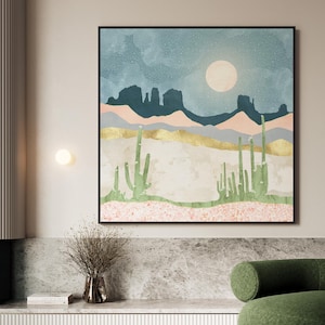 Blush Desert Framed Canvas - Southwestern Cactus Framed Art - Abstract Desert Bloom