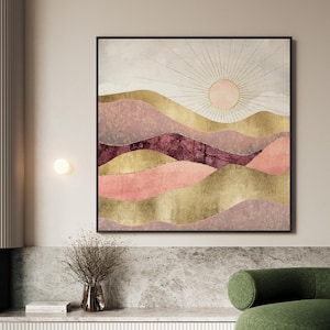 Blush Sun  Pink & Gold Abstract Framed Landscape Art - Modern Minimalist Wall Art Print