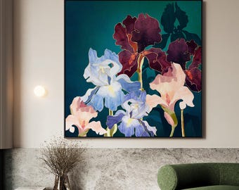 Iris Abstract Floral Canvas Wall Art, Framed Botanical Print