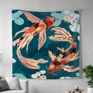 Flowing Koi Fish Wall Art - Modern Zen Tapestry