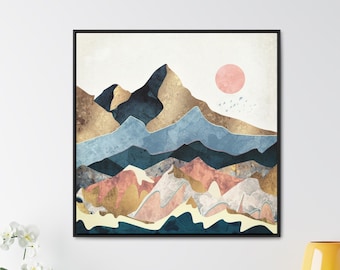 Golden Peaks by SpaceFrog Designs, Framed Abstract Landscape, Pastel Colored Landscape, Pastel Wall Art, Canvas Wrap, Abstract Mountain Art
