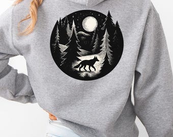 Fox Hoodie - Forest Night Hoodie with Moonlit Woodland Art