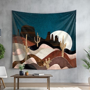 Southwestern Landscape Tapestry - Desert Night Scene