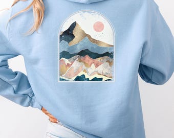 Cozy Hiking Hoodie - Golden Peaks Sunset Mountain Sweatshirt