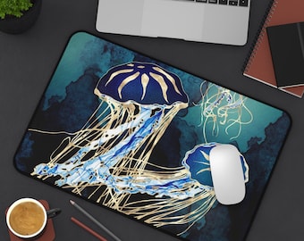 Jellyfish Desk Mat: Abstract Ocean Mouse Pad or Gaming Desktop