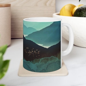 Blue Mountain Birds Ceramic Mug - Nature Lover Gift