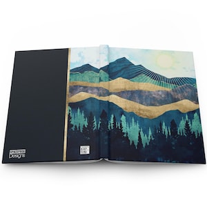 Peaceful Mountain Sunrise Journal - Elegant Artist Notebook - Blue Forest by SpaceFrog Designs