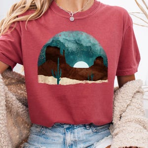 Desert Moon Cactus T-Shirt: Southwest Graphic Tee, Comfort Colors Cotton