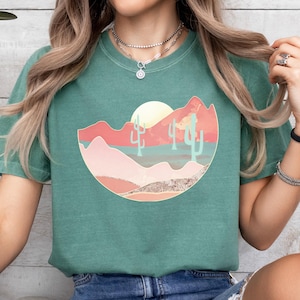 Desert Scene T-Shirt: Pastel Cactus, Mountains, Southwest Style