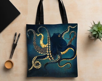 Abstract Octopus Art Tote Bag, Artsy Ocean Carryall