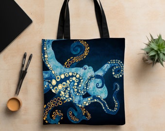 Abstract Octopus Tote Bag, Artsy Ocean Carryall