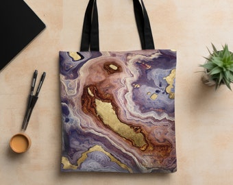 Agate Crystal Tote Bag, Abstract Modern Bag, Artsy Abstract Tote, Designer Bag, Unique Tote Bag,  "Mauve Agate" by SpaceFrog Designs